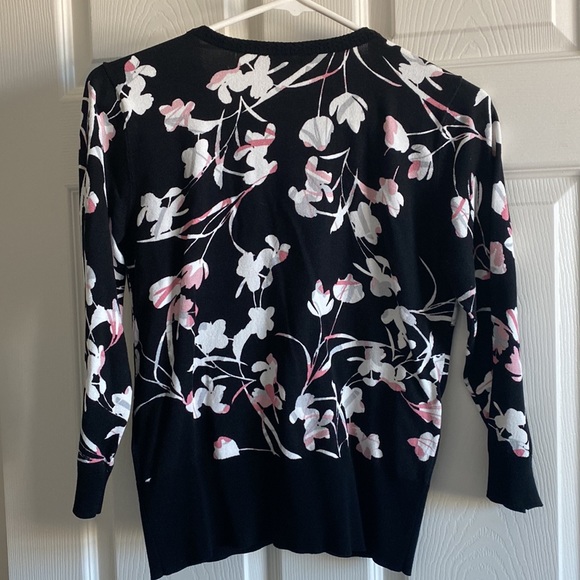 White House Black Market black cardigan with floral design, size medium - Picture 2 of 6